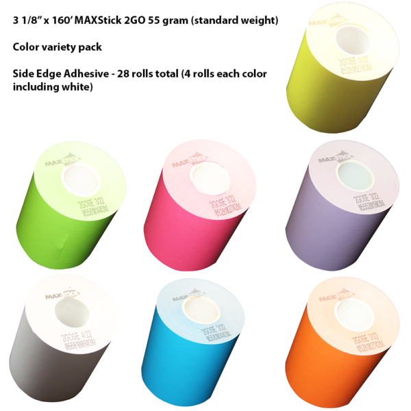 3 1/8" x 160' MAXStick Color Variety Pack Liner-Free Labels with Side-Edge Adhesive
