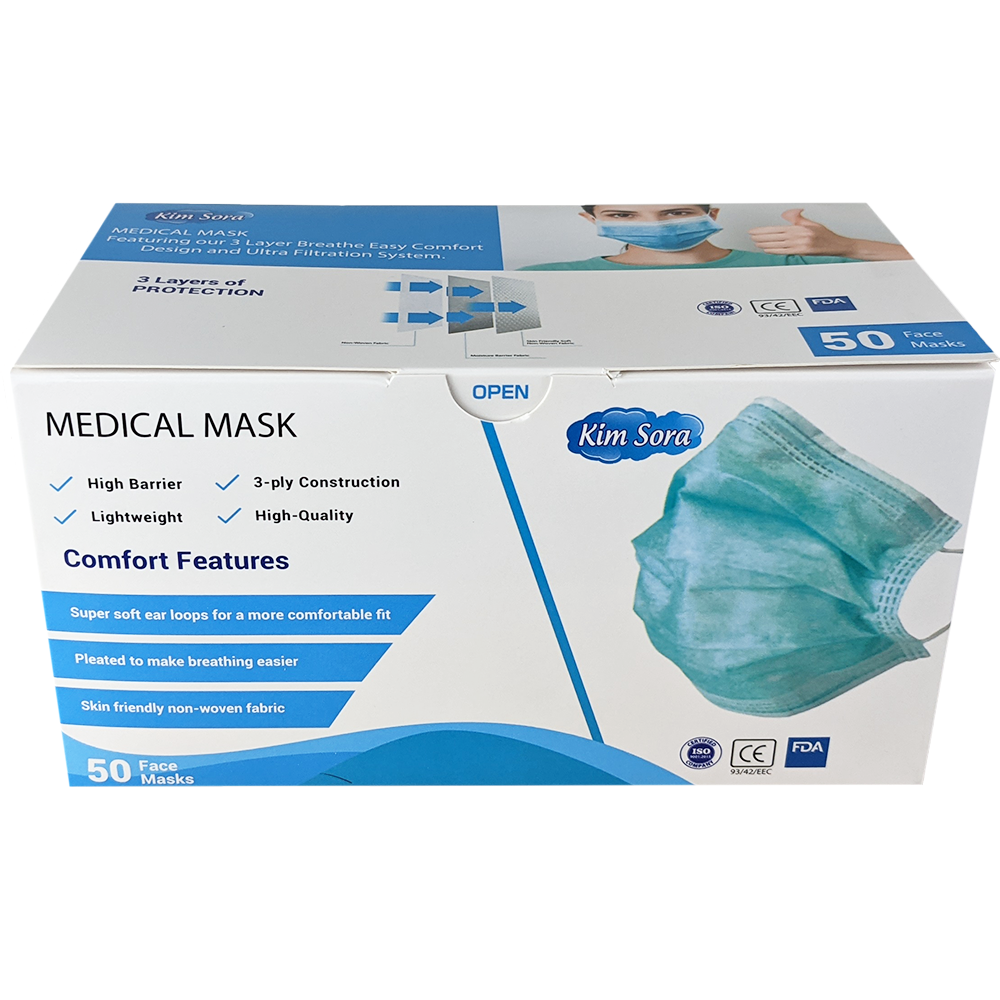 thumbnail image 2 of 10,000 Blue 3-Ply Disposable Face Masks – Bulk Case For Business Or Personal Use 2 of 6