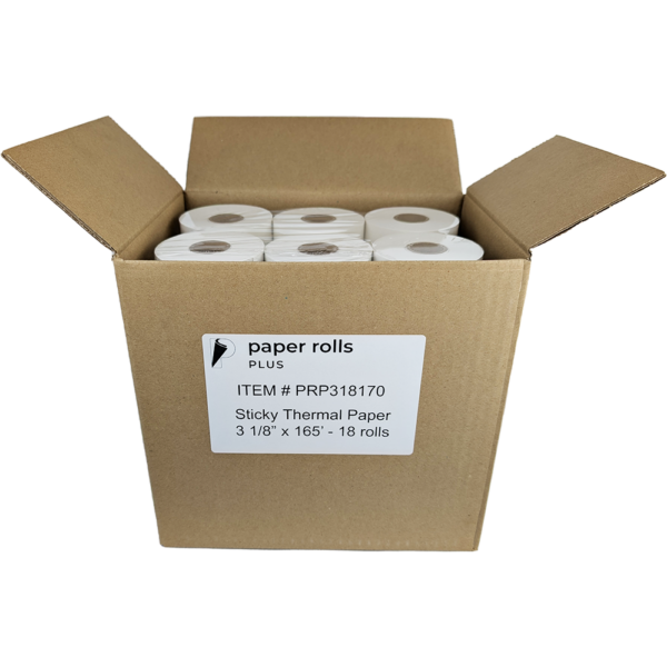 3 1/8 x 165 Linerless Sticky Thermal Paper - 18 Rolls Case